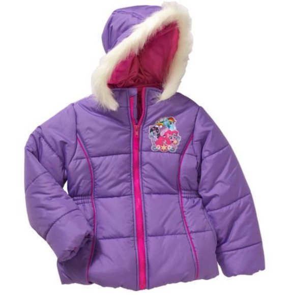 Girls MY LITTLE PONY Hood Puffer Jacket Coat Size 4 6 6X Printed Back ponies NWT - Picture 1 of 4